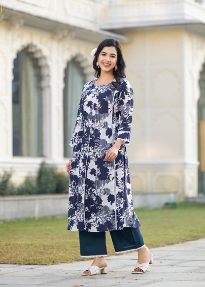 Colba azure printed cotton kurta pant set