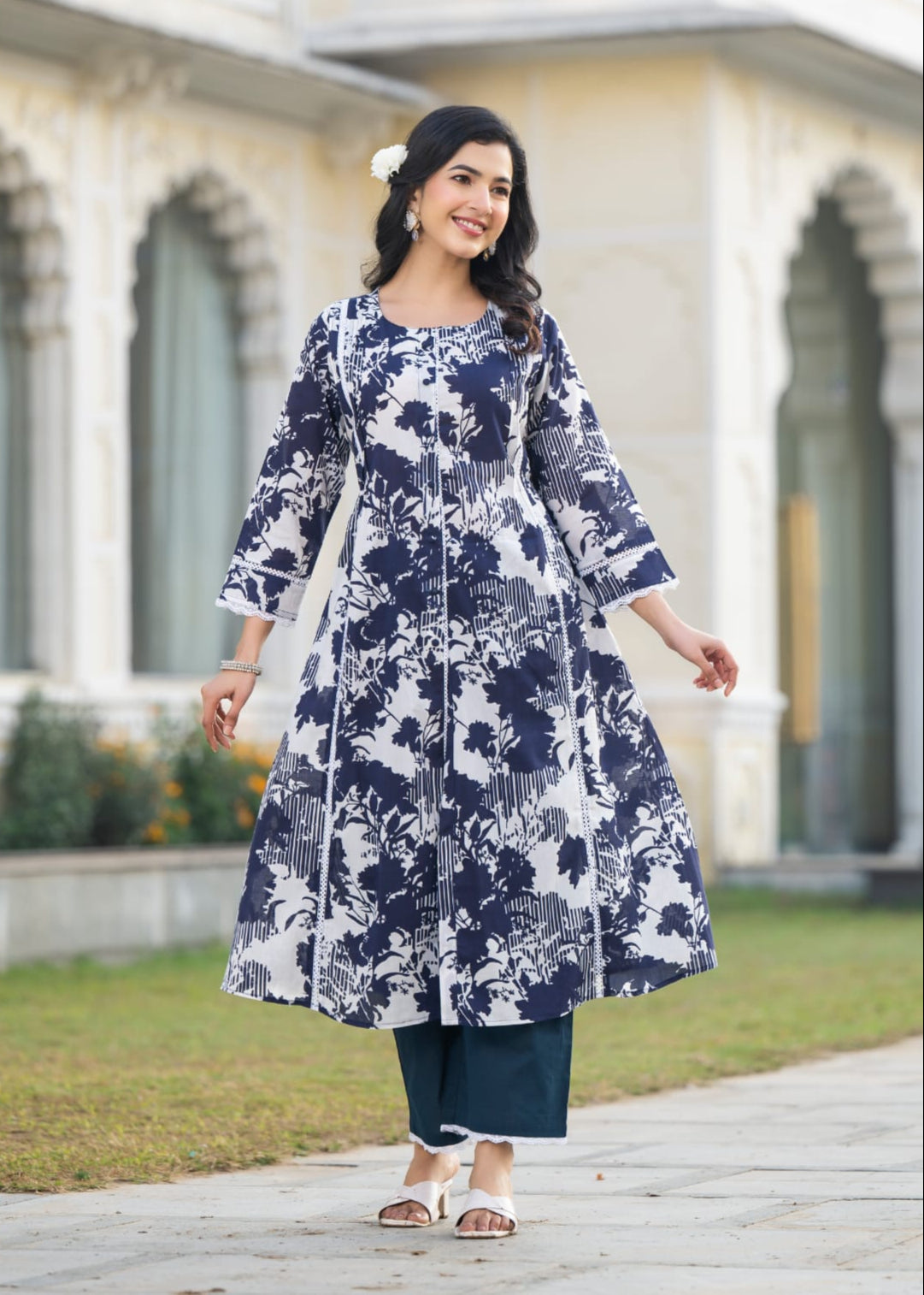 Colba azure printed cotton kurta pant set