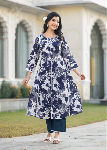 Colba azure printed cotton kurta pant set