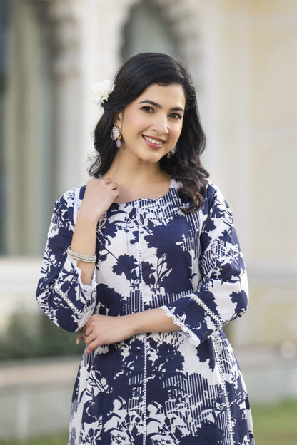Colba azure printed cotton kurta pant set