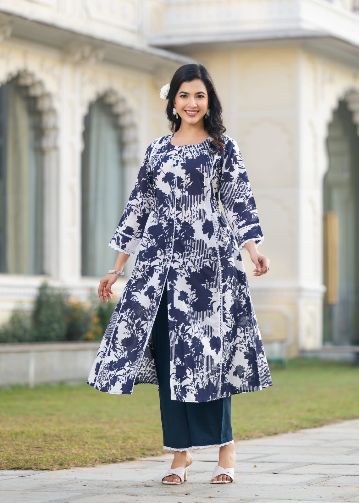 Colba azure printed cotton kurta pant set