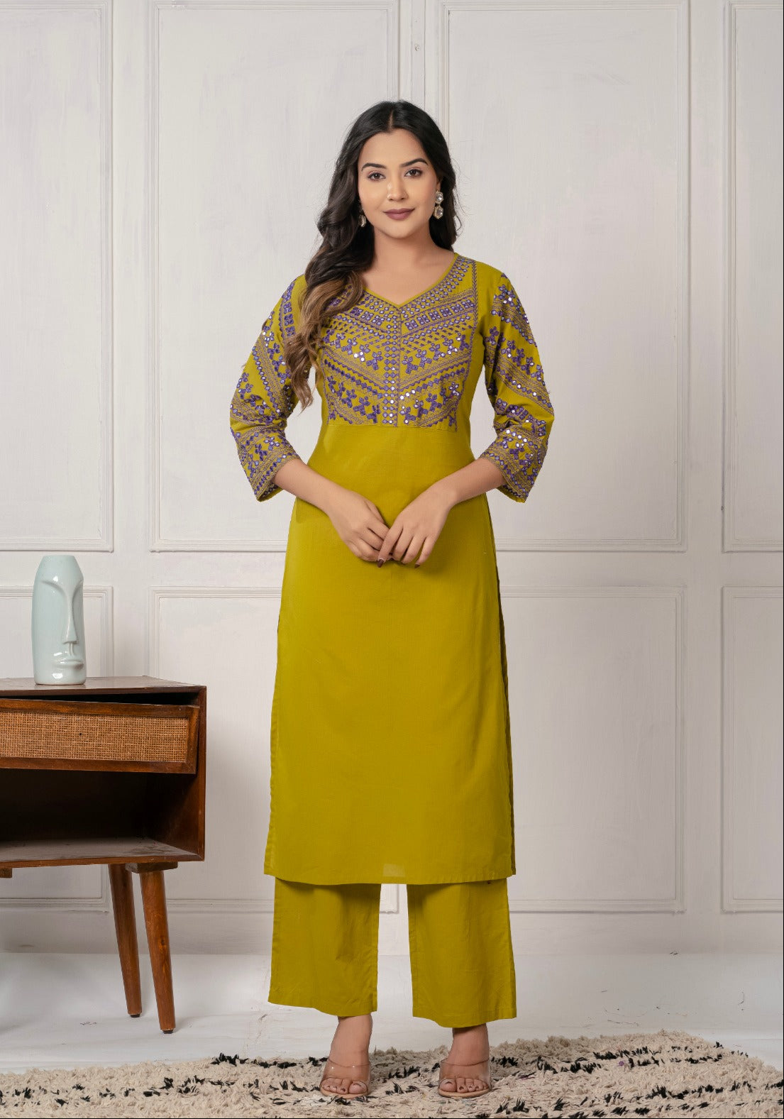 Mika Moss Embroidery Kurta Pant Set