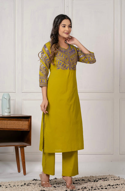 Mika Moss Embroidery Kurta Pant Set