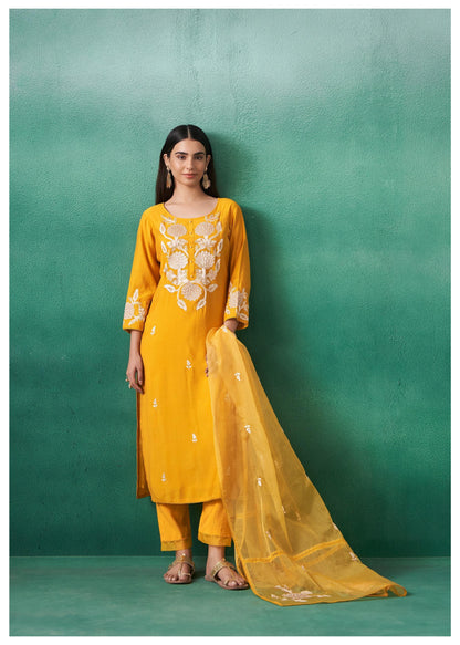 Nadira honey embroided Lawn suit set