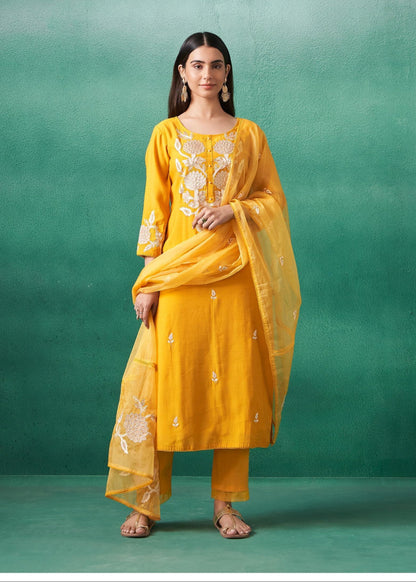 Nadira honey embroided Lawn suit set