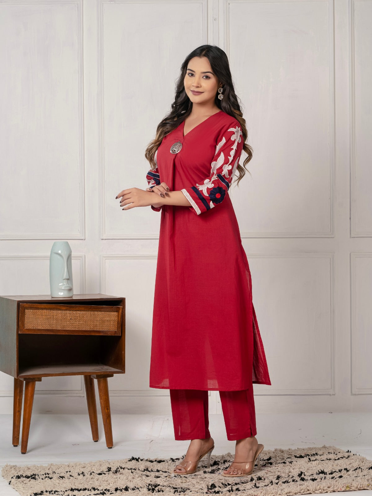Mika cardinal embroidery Kurta pant set
