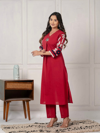Mika cardinal embroidery Kurta pant set