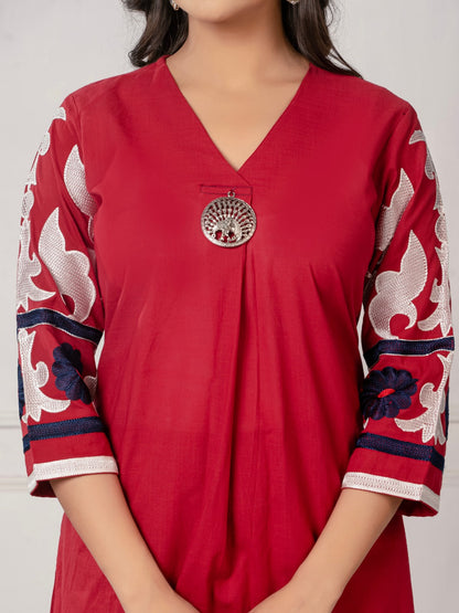 Mika cardinal embroidery Kurta pant set