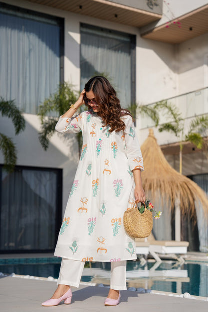 Tiara Dove Printed Cotton Kurta Pant Set