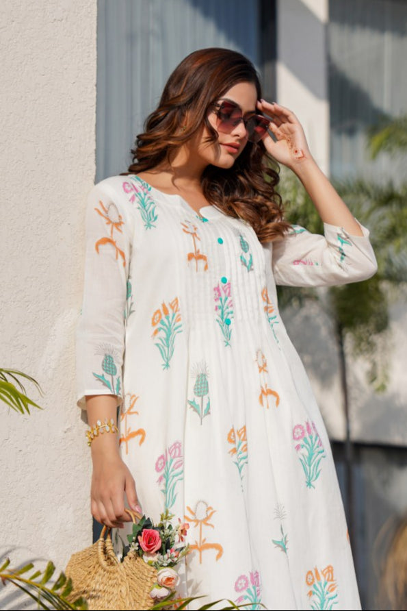 Tiara Dove Printed Cotton Kurta Pant Set