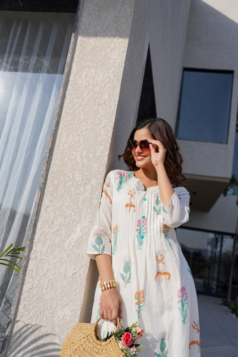 Tiara Dove Printed Cotton Kurta Pant Set