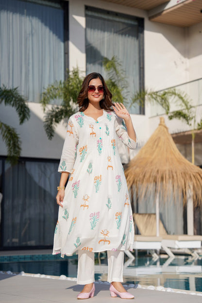 Tiara Dove Printed Cotton Kurta Pant Set