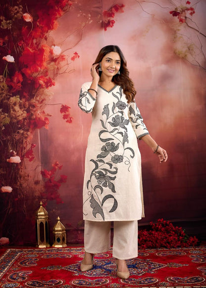 Rajhans Snowy cotton embroidery kurta pant set