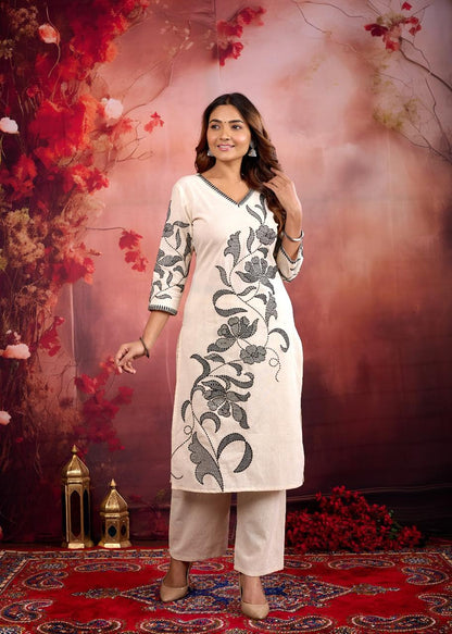 Rajhans Snowy cotton embroidery kurta pant set