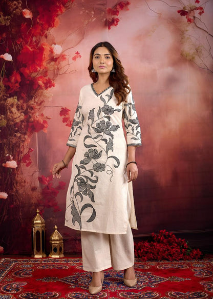 Rajhans Snowy cotton embroidery kurta pant set