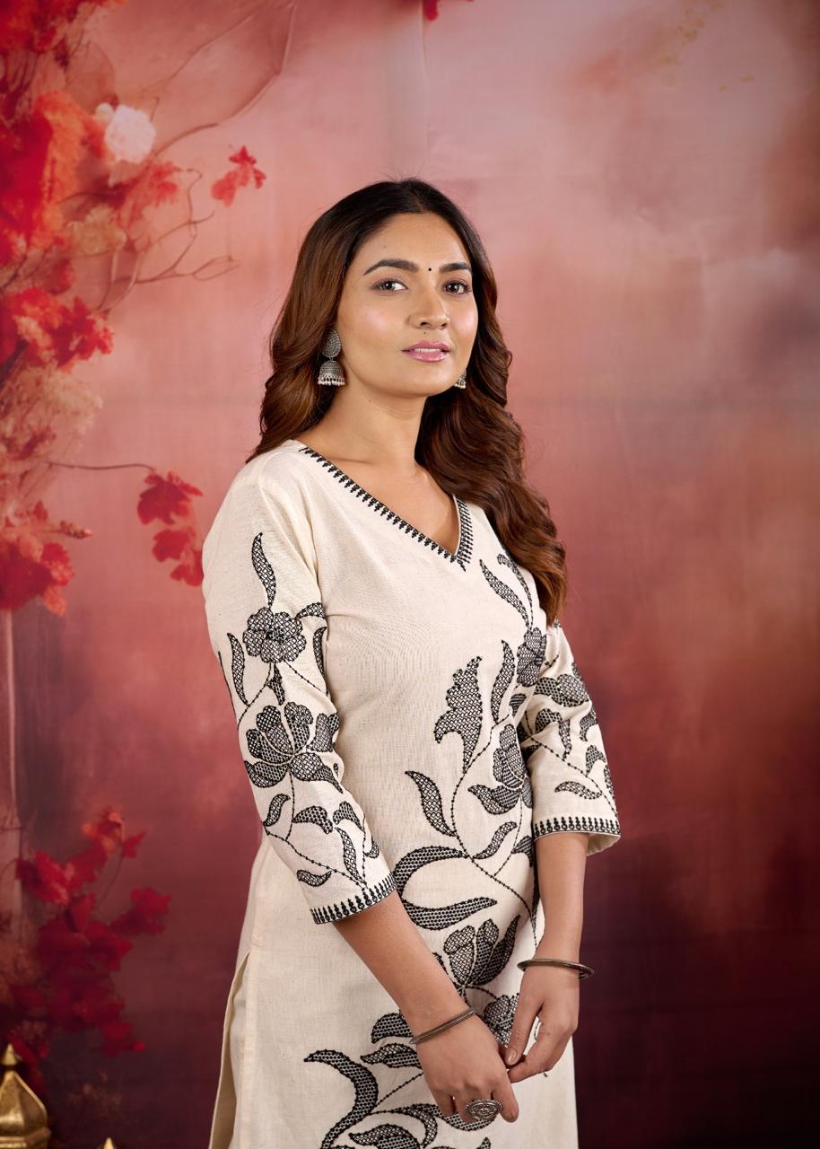 Rajhans Snowy cotton embroidery kurta pant set