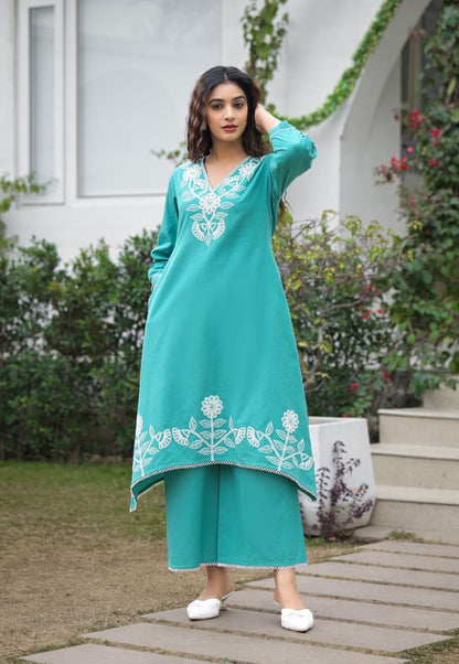 Bhakti Hibis Embroidery Co-ord Set