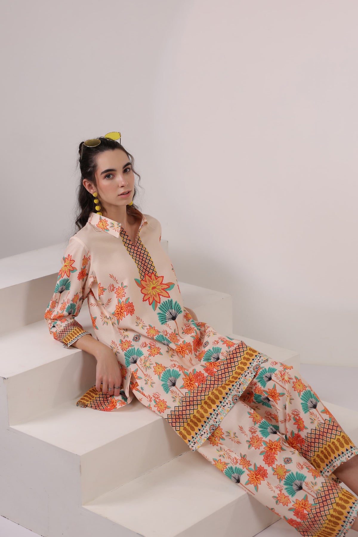 Kara Caramel Linen Printed Co-ord Set