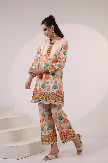 Kara Caramel Linen Printed Co-ord Set