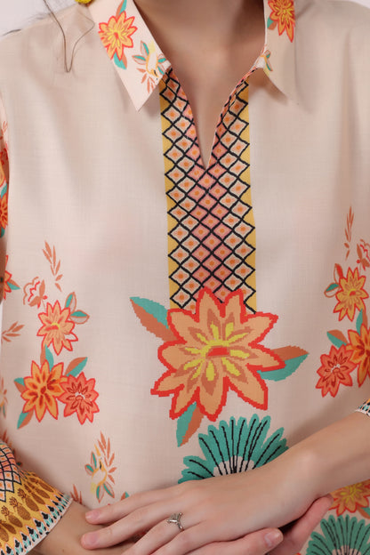 Kara Caramel Linen Printed Co-ord Set