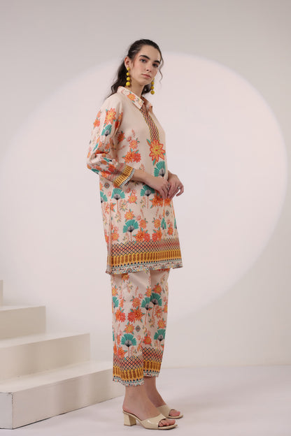 Kara Caramel Linen Printed Co-ord Set