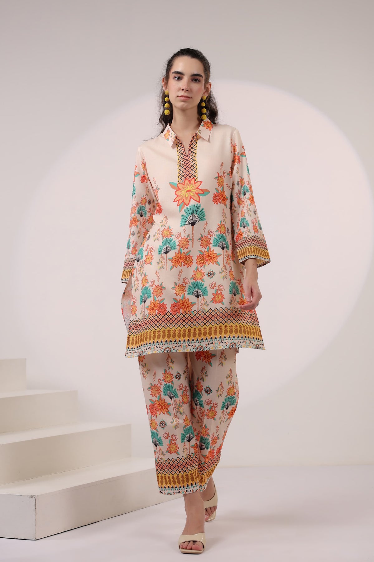 Kara Caramel Linen Printed Co-ord Set