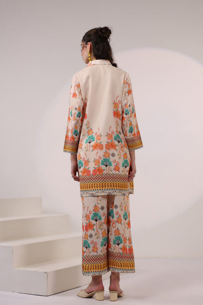 Kara Caramel Linen Printed Co-ord Set
