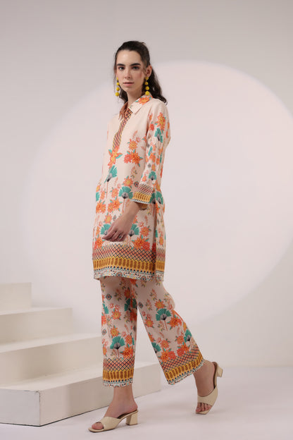 Kara Caramel Linen Printed Co-ord Set