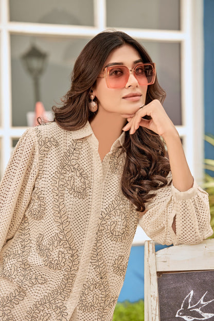 Iyana Tan embroidery cotton co-ord set