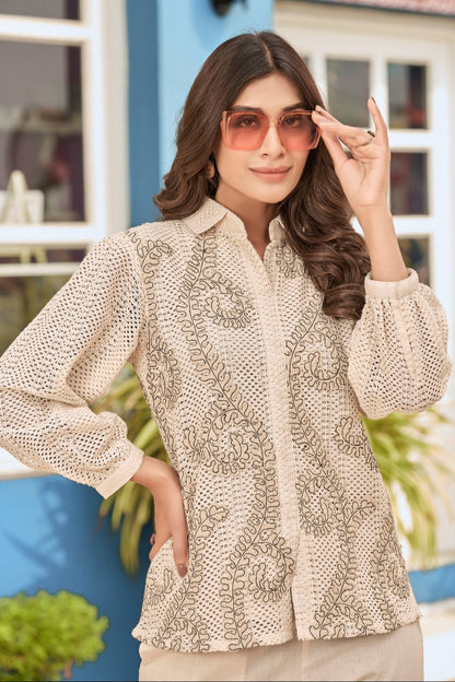 Iyana Tan embroidery cotton co-ord set