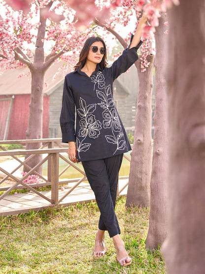 Iyana Onyx Cotton Embroidery Co-ord Set