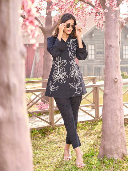 Iyana Onyx Cotton Embroidery Co-ord Set
