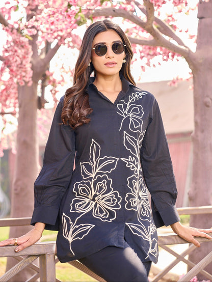 Iyana Onyx Cotton Embroidery Co-ord Set
