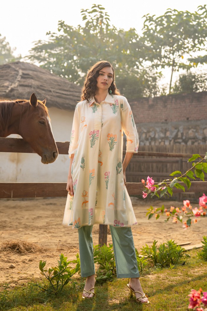 Tiara Garden Cotton Kurta Pant Set