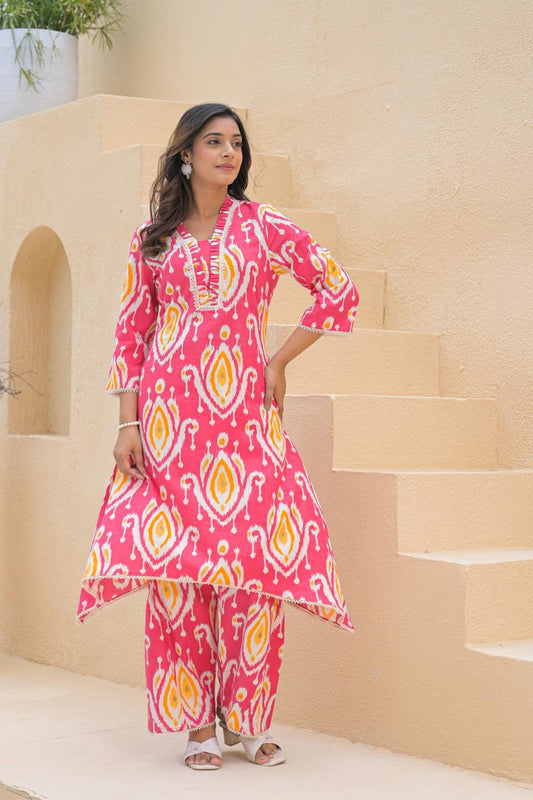 AutumnLane Basuri Rose Ikat Print Kurta Pant Set
