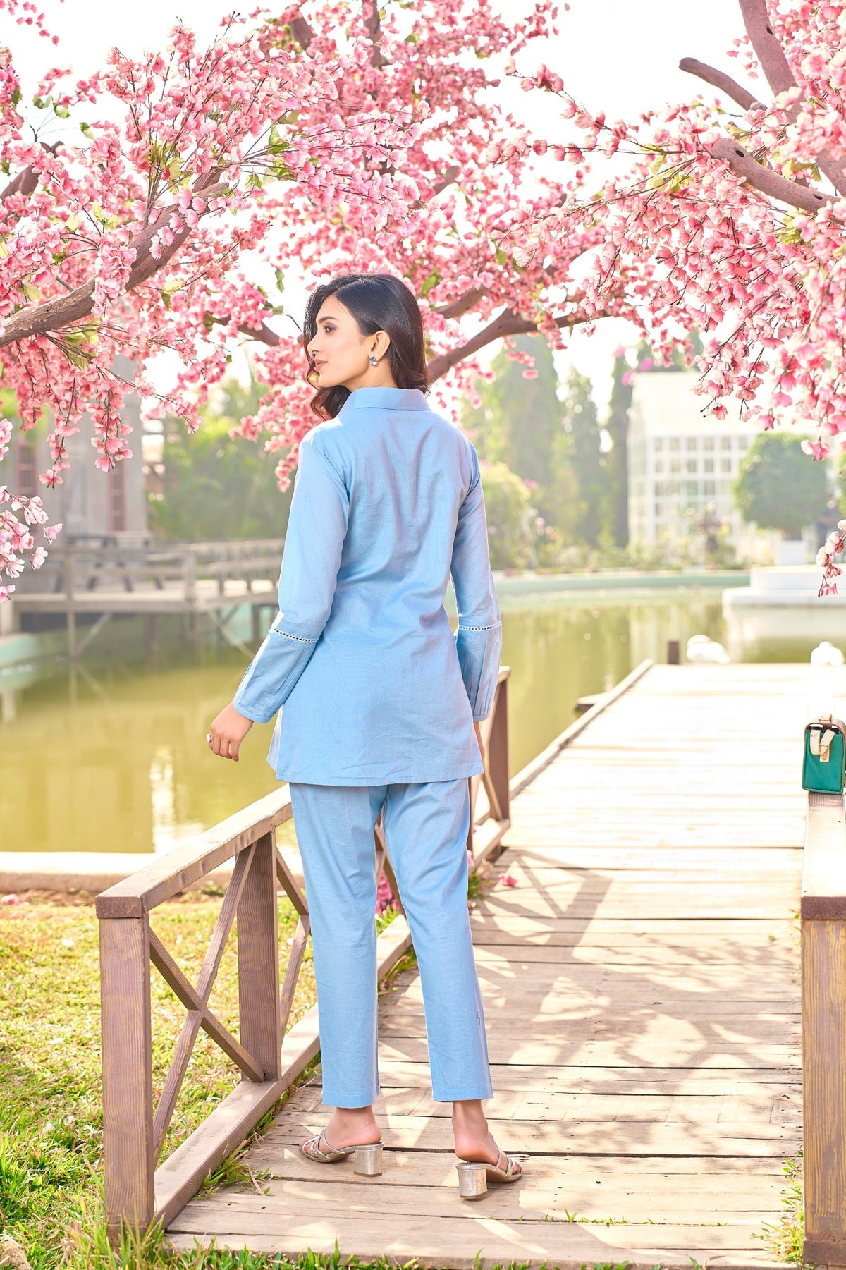 Iyana SoftBlue Embroidery Cotton Co-ord Set