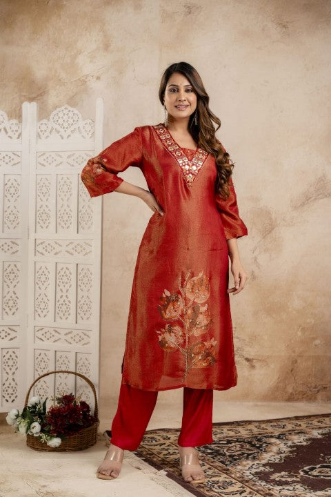 Samiha Rust Shimmer Work Suit set