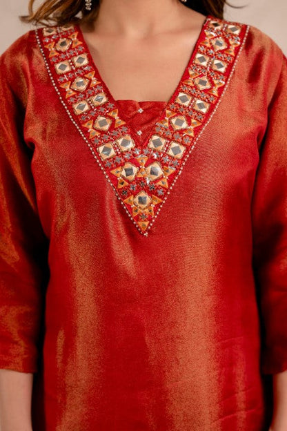 Samiha Rust Shimmer Work Suit set