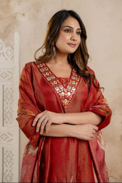 Samiha Rust Shimmer Work Suit set