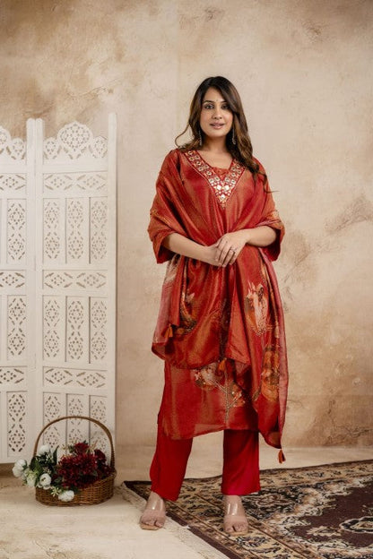 Samiha Rust Shimmer Work Suit set