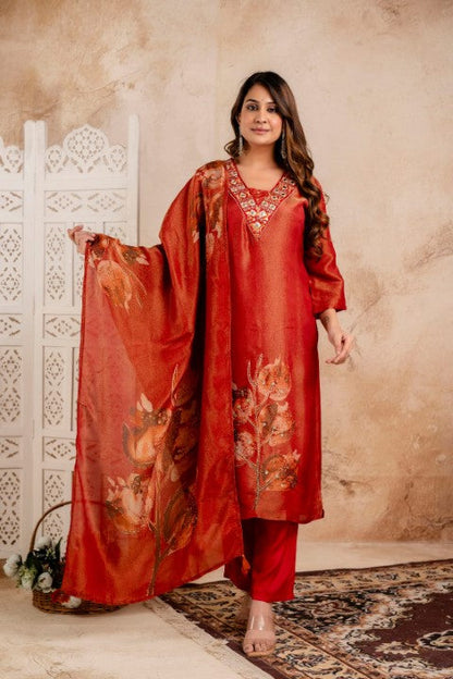 Samiha Rust Shimmer Work Suit set