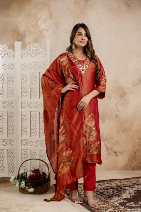 Samiha Rust Shimmer Work Suit set