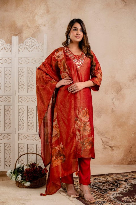 Samiha Rust Shimmer Work Suit set