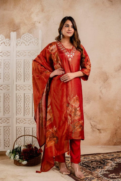 Samiha Rust Shimmer Work Suit set