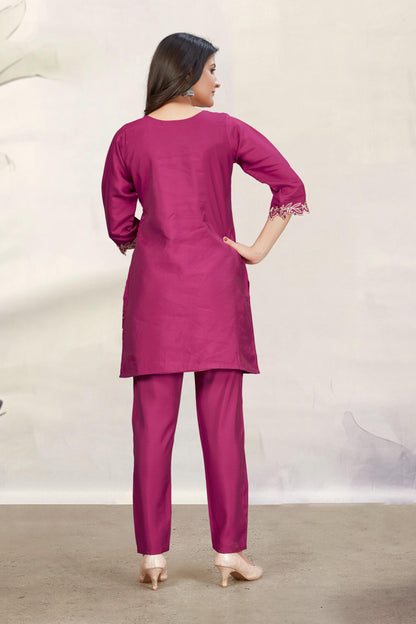 Divya Magenta Embroidered Co-ord Set