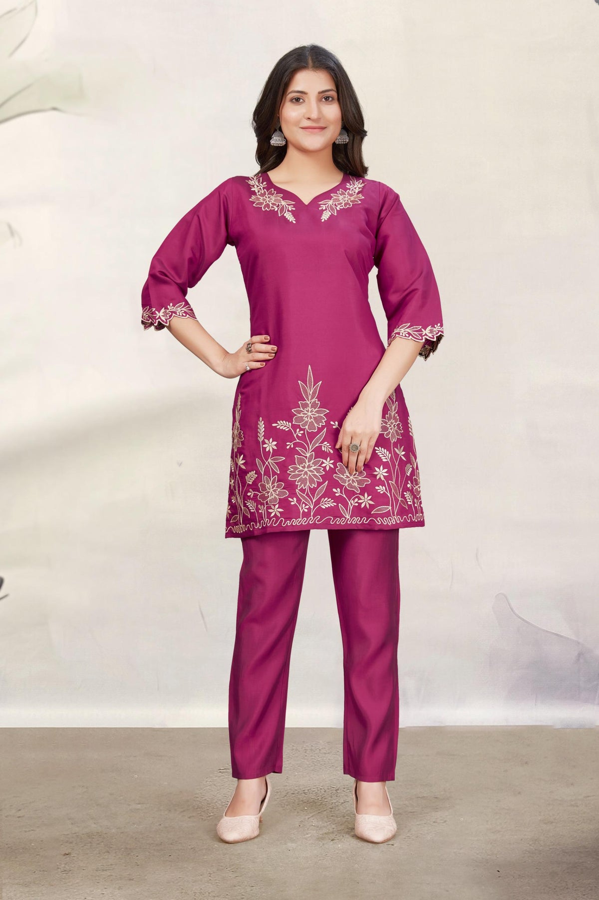 Divya Magenta Embroidered Co-ord Set