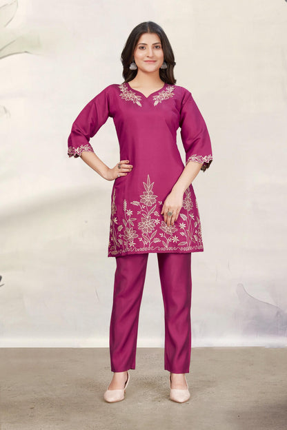 Divya Magenta Embroidered Co-ord Set