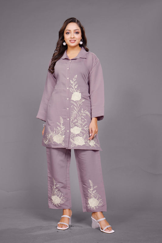 AutumnLane Divya Periwinkle Emrboidered Co-ord Set