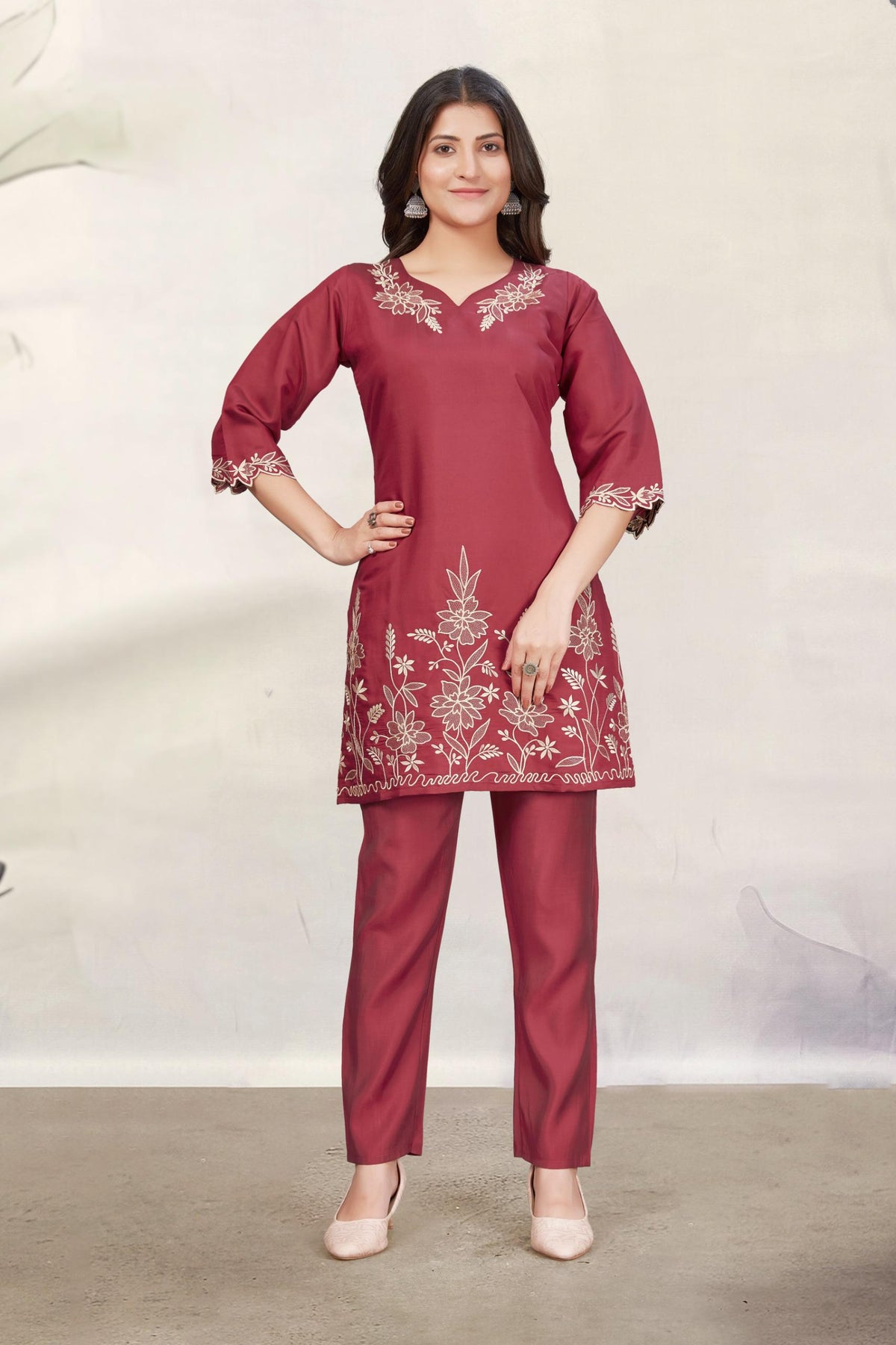Divya Auburn Embroidered Co-ord Set