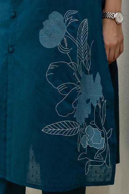 Mokabara Fern Embroidered Cotton Kurta Pant Set